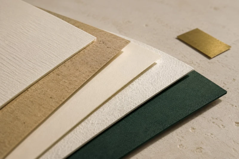 Close-up van verpakkingspapier met textuur in ivoor, kraft en bosgroen