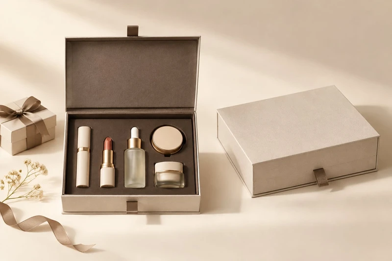 Open geschenkdoos met magnetische sluiting en passend presentatietray