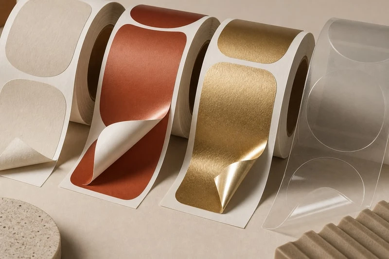 Papieren, transparante en metallic labelmaterialen op rol
