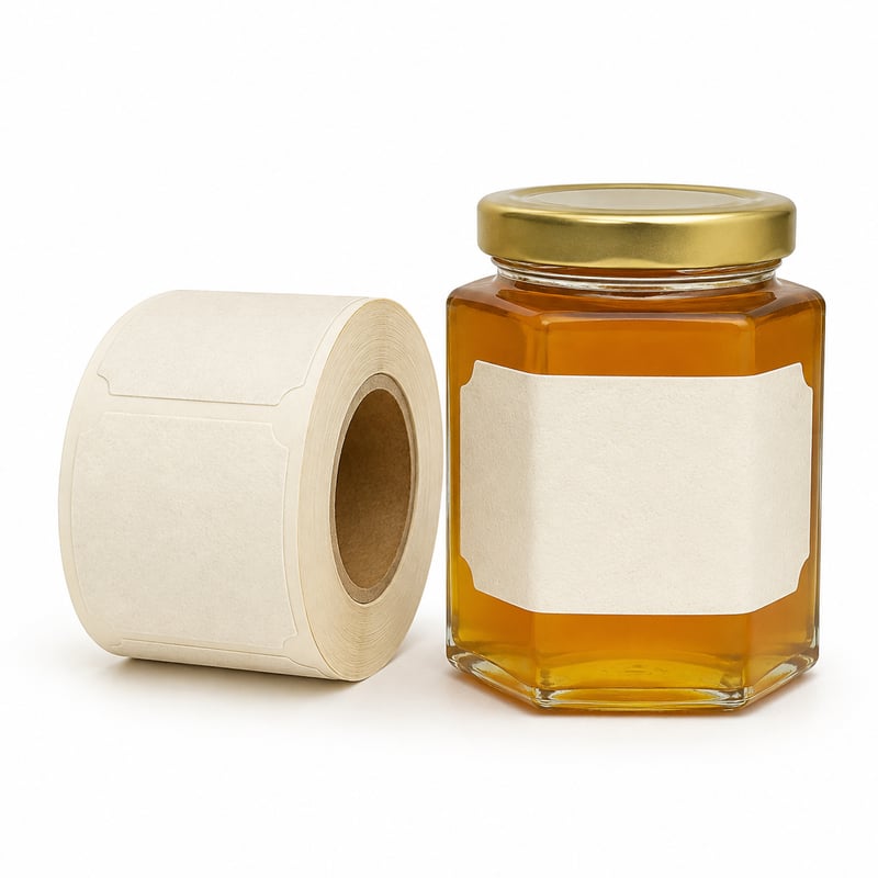 Papieren labels voor honingpotten